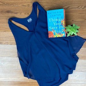 Converse Chiffon Racerback Top Blouse V Neck Boho Navy Blue Size L